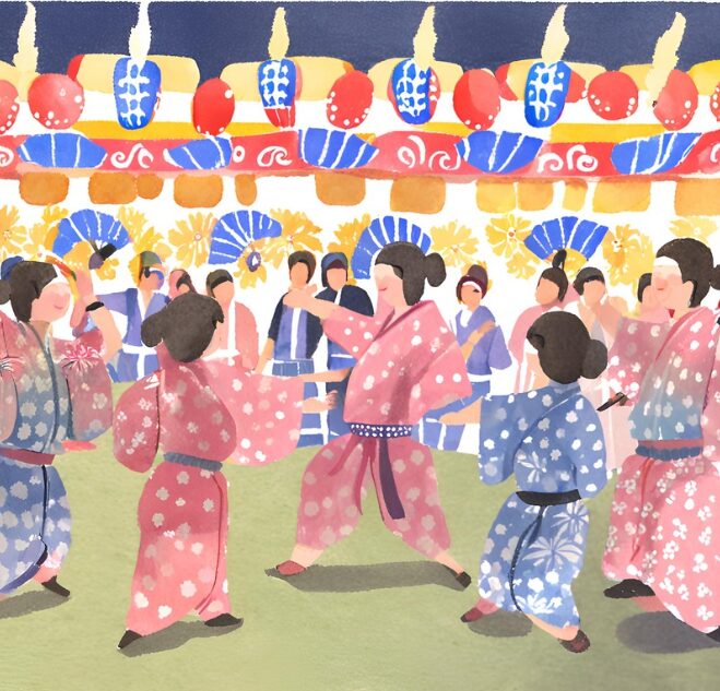 夏祭りの縁日や盆踊りの様子