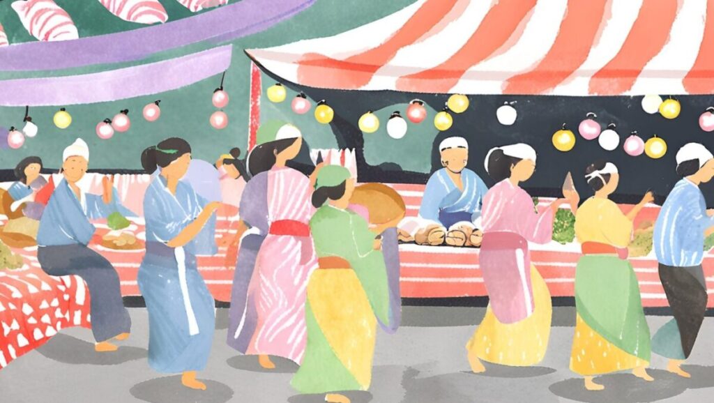 夏祭りの屋台や盆踊りのイラスト・フリー素材